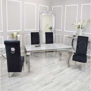 Laval White Glass Dining Table With 8 Elmira Black Chairs - UK