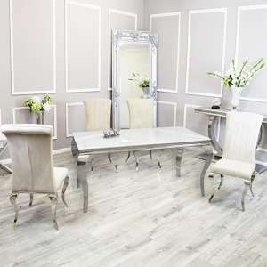 Laval White Glass Dining Table With 8 North Cream Chairs - UK