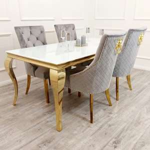 Laval White Glass Dining Table With 8 Benton Light Grey Chairs - UK