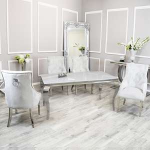 Laval White Glass Dining Table With 8 Dessel Light Grey Chairs - UK