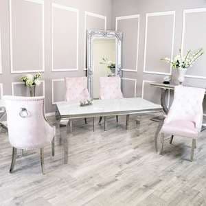 Laval White Glass Dining Table With 8 Dessel Pink Chairs - UK