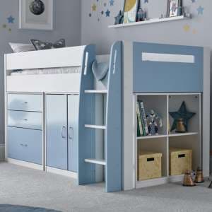 Lecco Wooden Mid Sleeper Storage Single Bunk Bed In Blue - UK