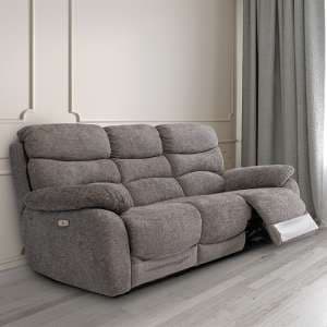 Leda Fabric Electric Recliner 3 Seater Sofa With USB In Ash - UK