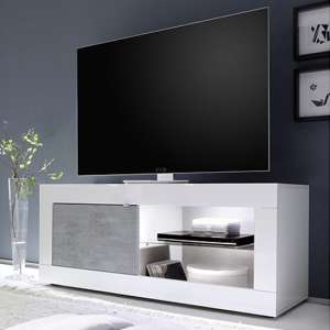 Taylor 1 Door TV Stand In White High Gloss And Cement Effect - UK