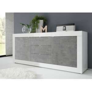 Taylor Wooden Sideboard In White High Gloss And Cement Effect - UK
