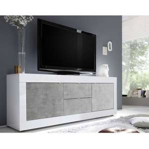 Taylor High Gloss TV Sideboard In White And Cement Effect - UK