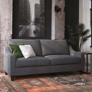 Lenoir Linen Fabric 2 Seater Sofa In Grey With Solid Wood Legs - UK