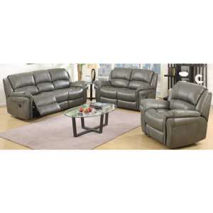Lerna Leather 3 Seater Sofa And 2 Seater Sofa Suite In Grey - UK