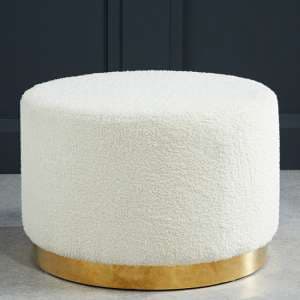 Lewes Large Boucle Fabric Pouffe With Gold Base In Ted White - UK