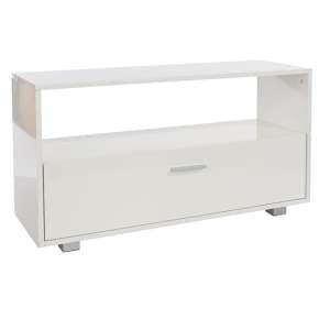 Louth High Gloss 1 Shelf And 1 Drawer TV Stand In White - UK
