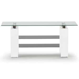Lilia Clear Glass TV Stand With White Wooden Base - UK