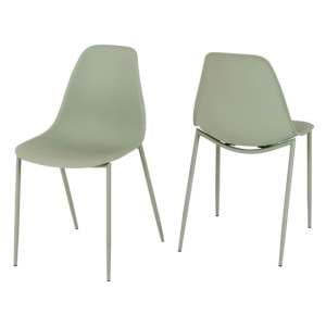 Laggan Green Plastic Dining Chairs With Metal Legs In Pair - UK