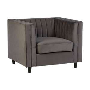 Lismore Upholstered Velvet Armchair In Grey - UK