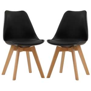 Livre Black Plastic Dining Chairs With Wooden Legs In Pair - UK