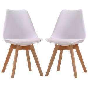 Livre White Plastic Dining Chairs With Wooden Legs In Pair - UK