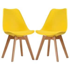 Livre Yellow Plastic Dining Chairs With Wooden Legs In Pair - UK
