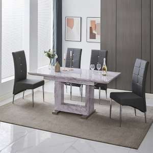 Lorence Extending Grey Dining Table With 4 Vesta Grey Chairs - UK