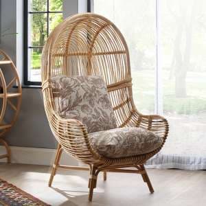 Loum Rattan Armchair With Foral Beige Seat Cushion - UK