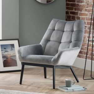 Landry Velvet Lounge Chaise Chair In Grey - UK