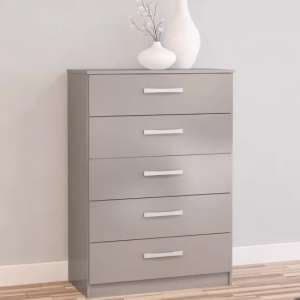 Lynn High Gloss Chest Of 5 Drawers In Grey - UK