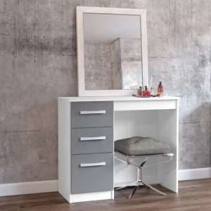 Lynn High Gloss Dressing Table With 3 Drawers In Grey And White - UK
