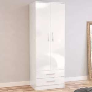 Lynn High Gloss Wardrobe With 2 Doors And 2 Drawers In White - UK
