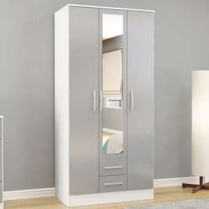 Lynn Mirrored Wardrobe With 3 Door In Grey And White High Gloss - UK
