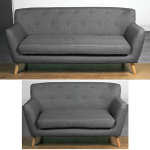 Lyrae Fabric 3 Seater Sofa And 2 Seater Sofa Suite In Dark Grey - UK