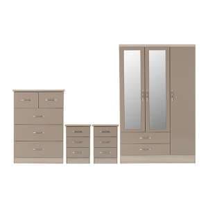 Mack Gloss Bedroom Set With 3 Doors Wardrobe In Oyster Light Oak - UK