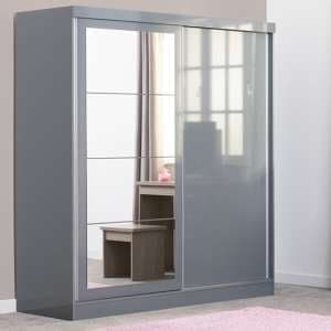 Mack Mirrored High Gloss Sliding Wardrobe With 2 Doors In Grey - UK