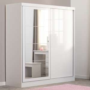 Mack Mirrored High Gloss Sliding Wardrobe With 2 Doors In White - UK