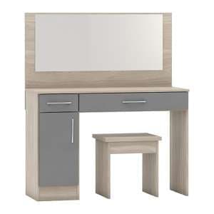 Mack Gloss Vanity And Dressing Table Set In Grey And Light Oak - UK