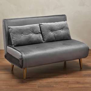 Madisen Velvet Sofa Bed With Gold Legs In Grey - UK