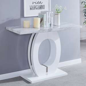 Halo High Gloss Console Table In Magnesia Marble Effect - UK