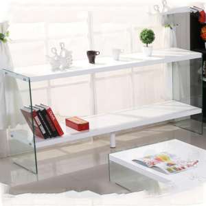 Maik White High Gloss Display Stand With Glass Frame - UK