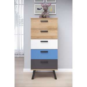 Maili Wooden Chest Of 5 Drawers In Beech And Multicolour - UK