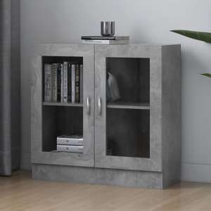 Maili Wooden Display Cabinet With 2 Doors In Concrete Effect - UK