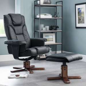 Maeryn Faux Leather Swivel And Recliner Chair In Black - UK