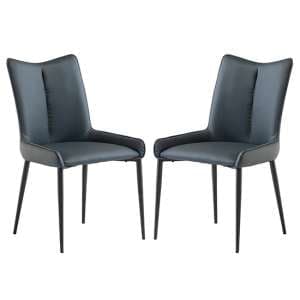 Malmo Teal Faux Leather Dining Chairs With Black Legs In Pair - UK