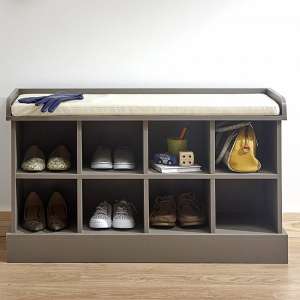 Keswick Shoe Bench In Grey With Eight Open Compartments - UK
