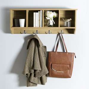 Keswick Wall Rack In Oak With Four Storage Compartments - UK