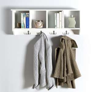 Keswick Wall Rack In White With Four Storage Compartments - UK