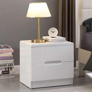 Manhattan High Gloss Bedside Cabinet With 2 Drawers In White - UK