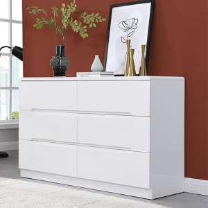 Manhattan Wide High Gloss Chest Of 6 Drawers In White - UK