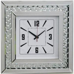 Marcus Mirrored Square Wall Clock With Floating Crystals - UK
