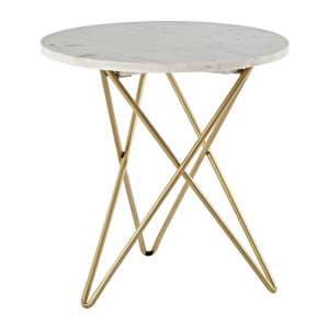 Maren Round White Marble Top Side Table With Gold Legs - UK