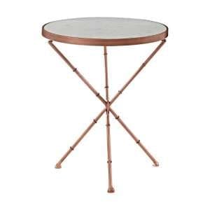Maren Round White Marble Top Side Table With Cross Copper Legs - UK