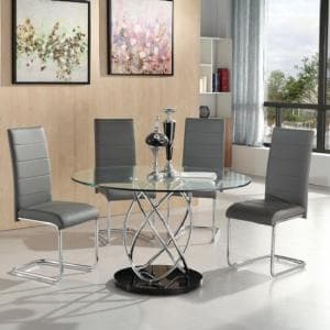 Marseille Glass Dining Table With 4 Daryl Grey Dining Chairs - UK
