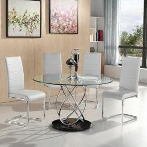 Marseille Glass Dining Table With 4 Daryl White Dining Chairs - UK