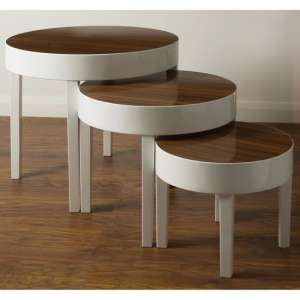 Martos High Gloss Nest of 3 Tables In Oak And White - UK
